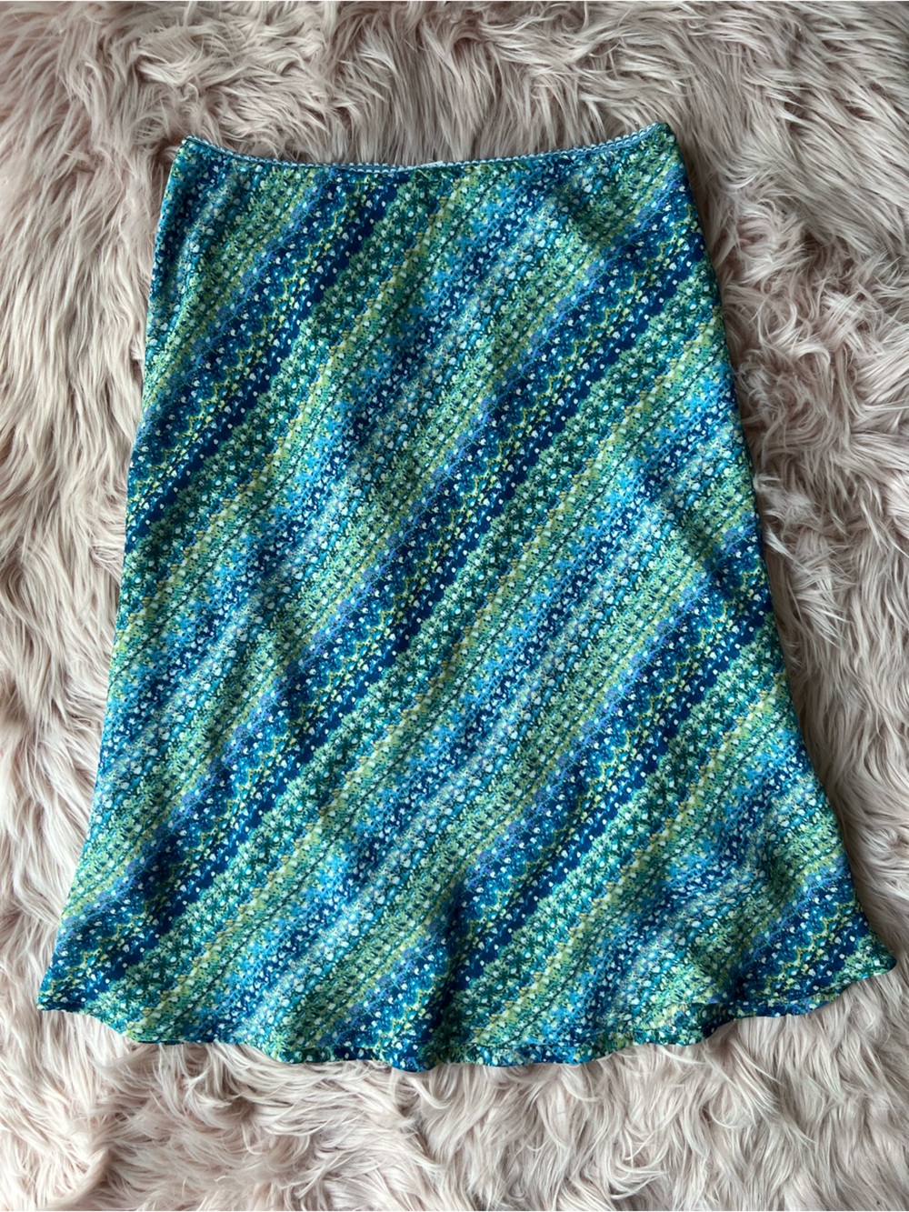 Vintage Made in Canada Blue and Green Midi Skirt
